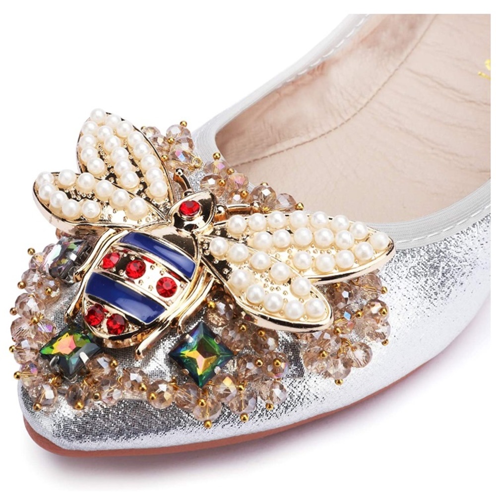 Foldable Rhinestone Flats Ballet Bling Shoes - Picture 4 of 7